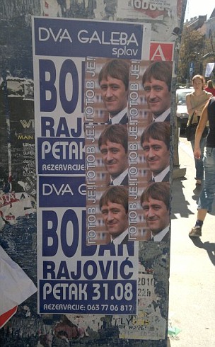 Del of an election: A poster campaign featuring Rodney Trotter is being used in Serbia (Picture: CEN)