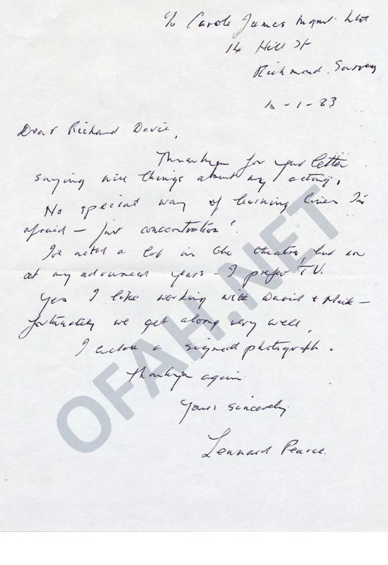Lennard Pearce Letter